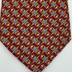 Vintage Burberrys Silk Tie Maroon Blue Gold Equestrian Horse Bits England Luxury